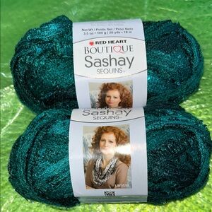 Red Heart Boutique Sashay Sequins Yarn in green.